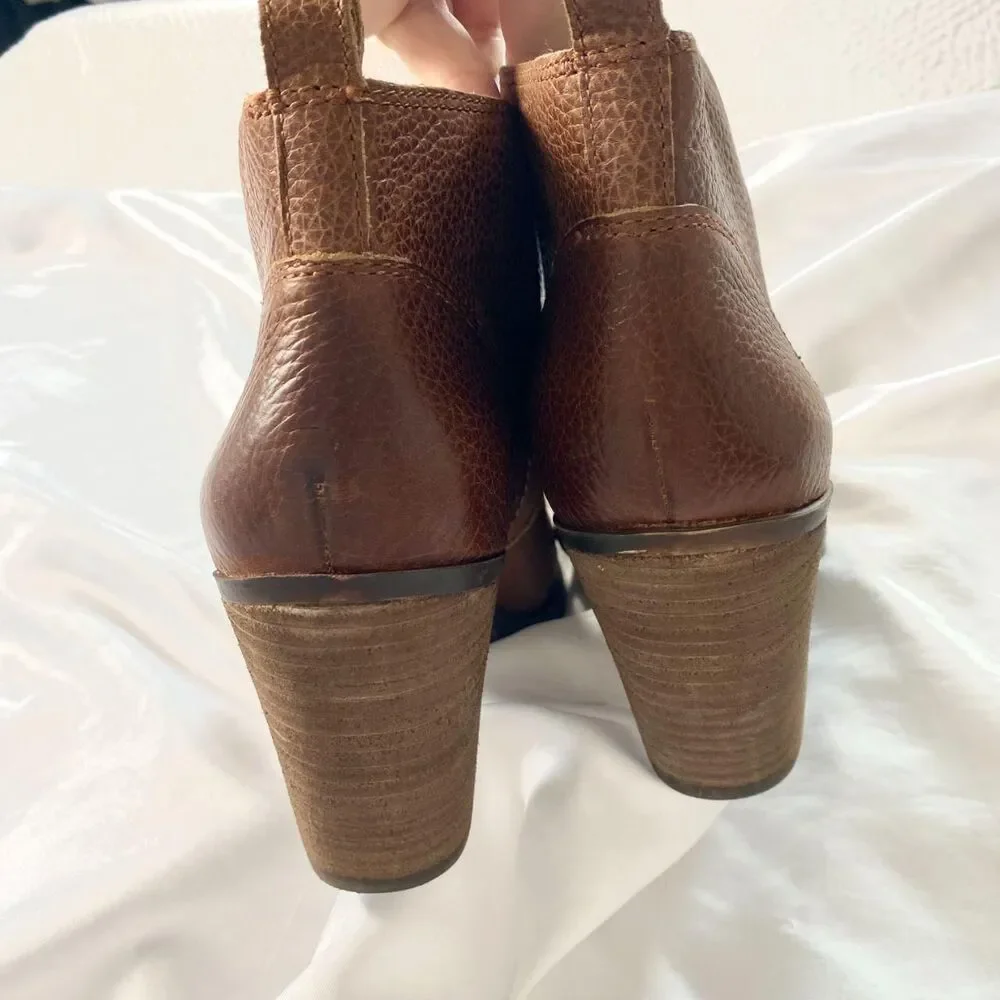 Lucky Brand Boots Womens Ehllen Tan Leather Heeled Ankle Booties US 11 M